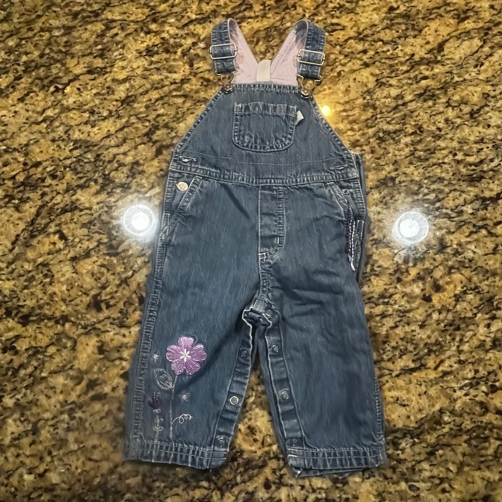 Carters Baby Girls Denim Overalls Floral Embroidery Purple Corduroy‎ Pocket 9M